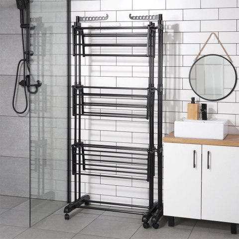 Suszarka na Pranie Pionowa Rozsuwana Regulowana Czarna ORION 130x64x172 cm